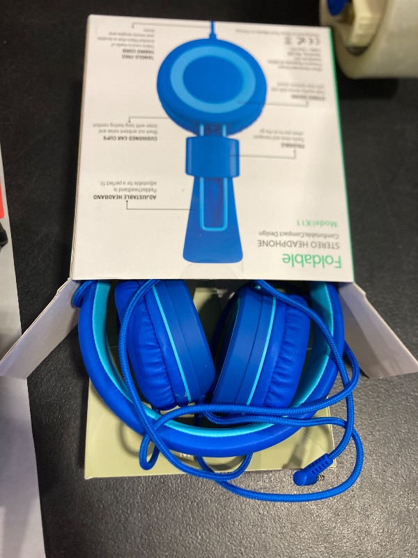 Photo 1 of noot products Kids Headphones K11 Foldable Stereo Tangle-Free 5ft Long Cord 3.5mm Jack Plug in Wired On-Ear Headset for iPad/Amazon Kindle,Fire/Boy/Girl/School/Laptop/Tablet(Skyline Blue)
