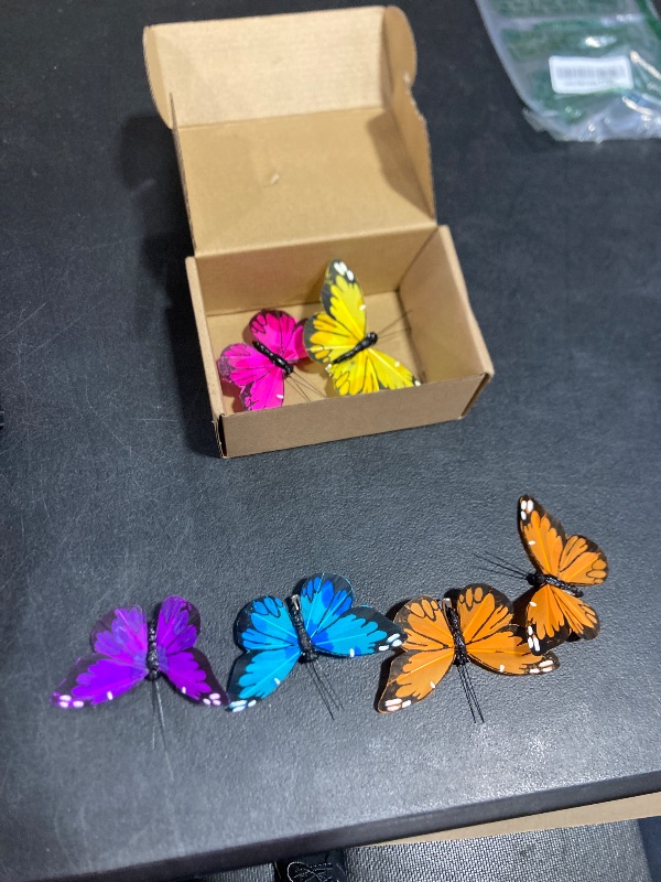 Photo 1 of Feather Butterfly Set of 6 Clip On Artificial Butterflies for Crafts Butterflys Flower Bouquet Decorations Clips for Tree Floral Arrangements Wedding Accessory (Multi Color)