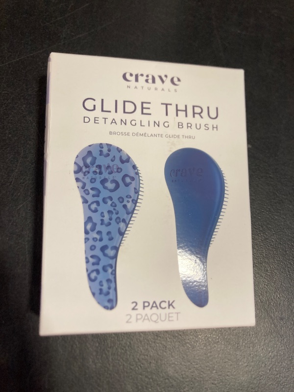 Photo 1 of Crave Naturals Glide Thru Detangling Hair Brush for Adults and Kids - Detangler Hairbrush for Curly or Straight, Wet or Dry Hair - Gentle on Tangles Comb - Navy Blue and Blue Cheetah (Pack of 2)