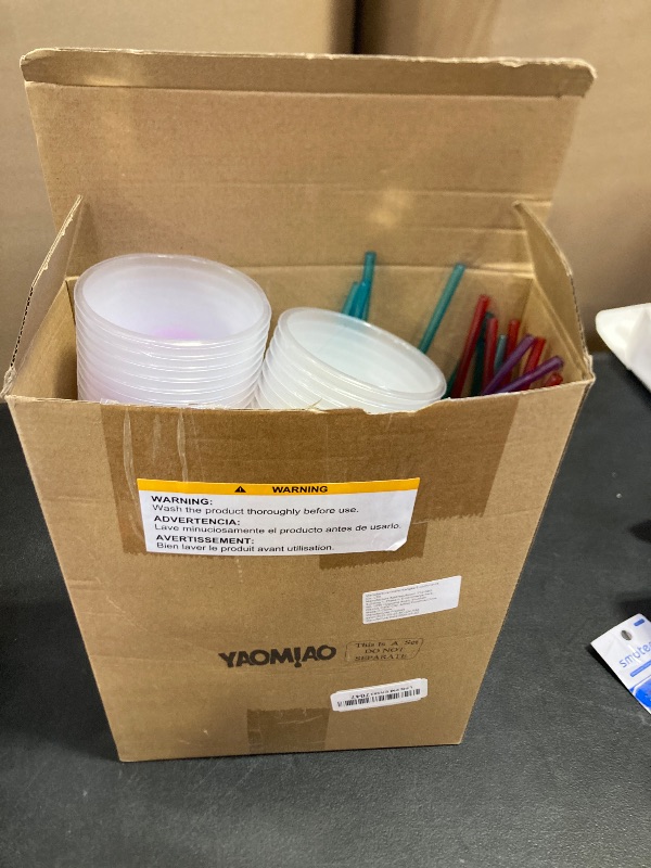 Photo 1 of Yaomiao Smile Face Sipper Cups with Straws and Lids, 12 oz Clear Plastic Cups Happy Face Party Cups with Dome Lids Happy Party Favors for Kids, Tea, Coffee, Smoothie, Cold Drinks(32 Pack)