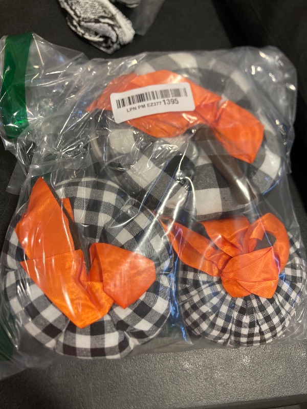 Photo 1 of Beeveer 3 Pcs Assorted Sizes Fall Pumpkins Decor with Orange Ribbon Thanksgiving Buffalo Plaid Black and White Decorative Pumpkins for Farmhouse Fall Halloween Thanksgiving Mantel Table Decor