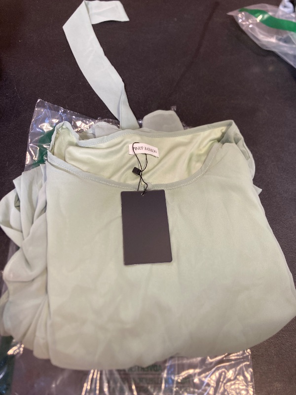 Photo 1 of Women Sage Green Plus Size Dresses Wedding Guest Bridesmaid Mother Bride Chiffon Flowy Keyhole Neck Knee Length Dress size 18w