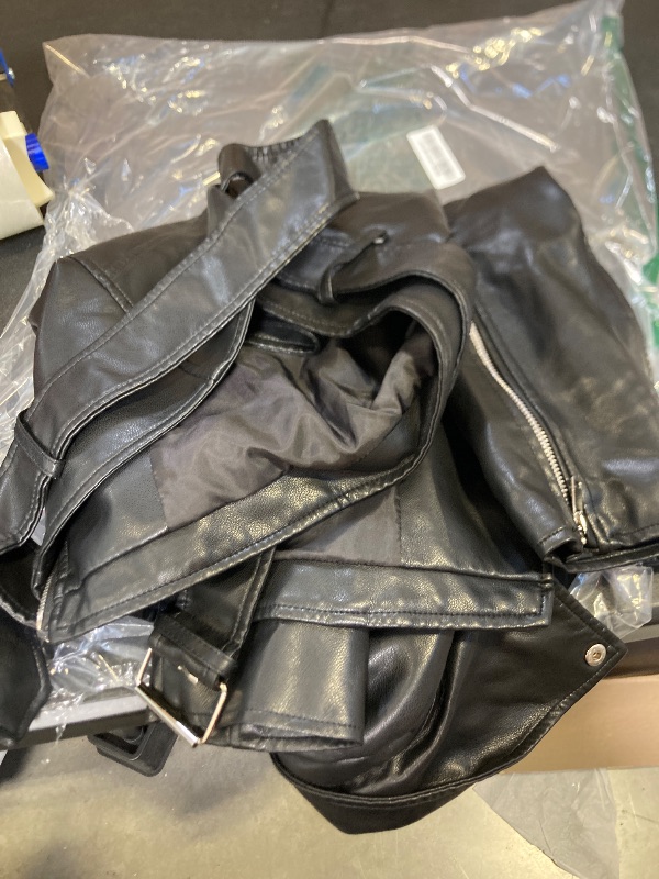 Photo 1 of LY VAREY LIN Women Black Faux Leather Jackets Casual Short Oversized Coat Asymmetrical Motor Biker Jacket (Black, L)