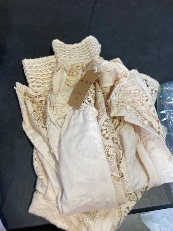 Photo 1 of utcoco Womens 2025 Summer Eyelet Lace Two Piece Patterned Long Sleeve Tops Shorts Set (X-Large, Apricot)