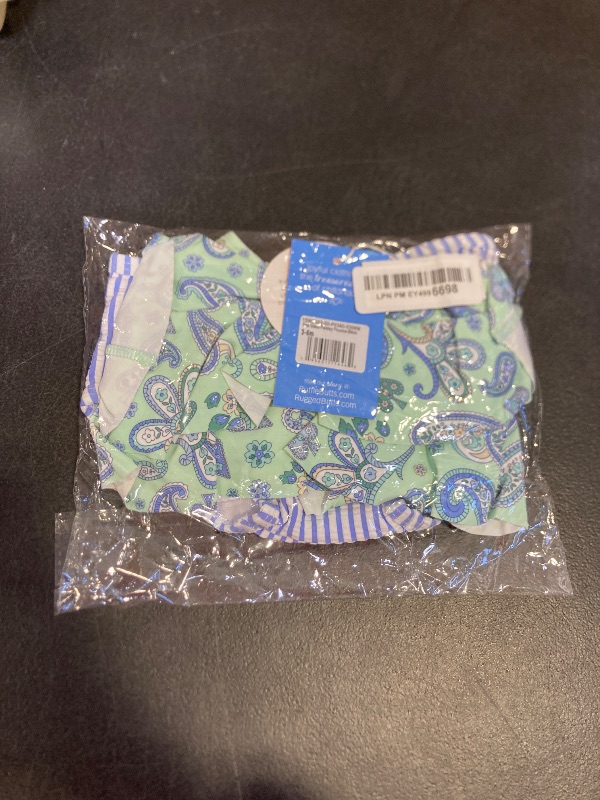 Photo 1 of RuffleButts Girls UPF50+ Sun Protection Flounce Bikini Two Piece Swimsuit - Sea Glass Paisley, 3-6m