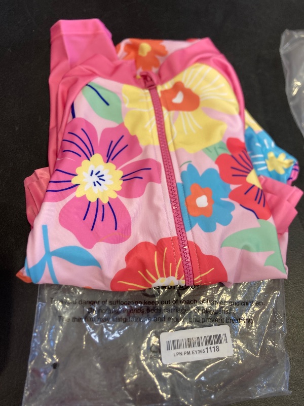 Photo 1 of Angel season Girls Long Sleeve Swimsuits One Piece Rash Guard Bathing Suit UPF 50+ for Toddler Kids Zipper Front Swimwear Size 7-8t Red Pink