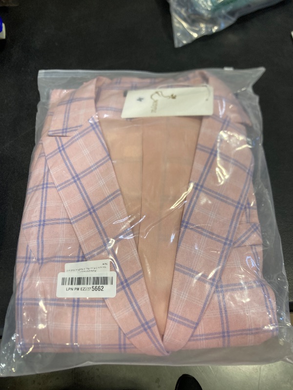 Photo 1 of Womens 2 Piece Plaid Suits Set Business Office One Button Blazer Jacket Casual Long Sleeve Pant Suit Set(Pink,Medium)