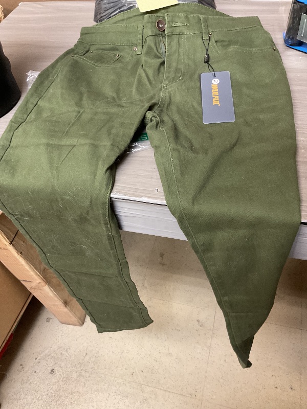 Photo 1 of WULFUL Men's Slim Fit Skinny Stretch Comfy Jeans Denim Pants Army Green 33