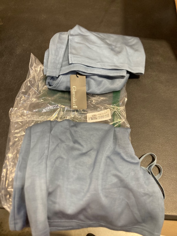 Photo 1 of Glamaker Womens Two Piece Short Sets 2 Piece Outfits Sweatsuit Air Essentials Airport Outfits For Women 2025 (Grey Blue S)