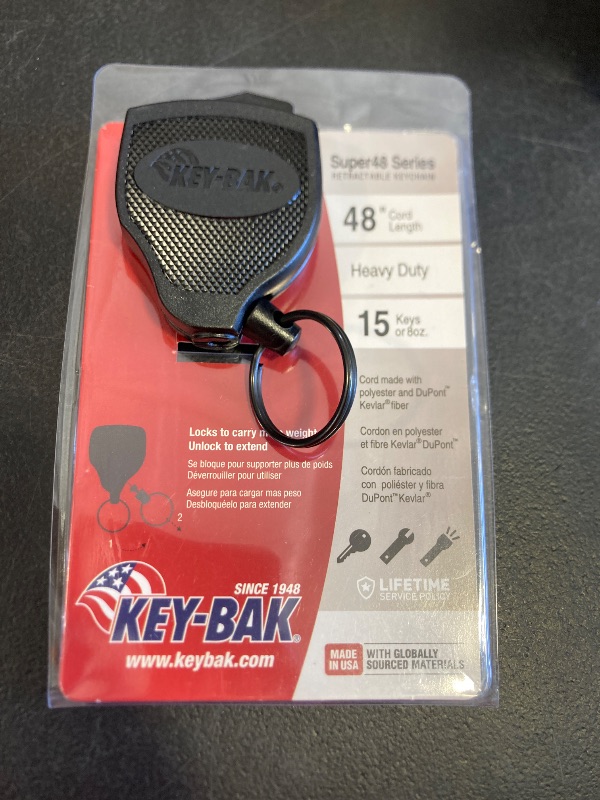 Photo 1 of KEY-BAK SUPER48 HD 8oz. Locking Retractable Keychain, 48" Stainless Steel Cable, Tough Polycarbonate Case, Leather Duty Belt Loop, Oversized Split Ring, Black