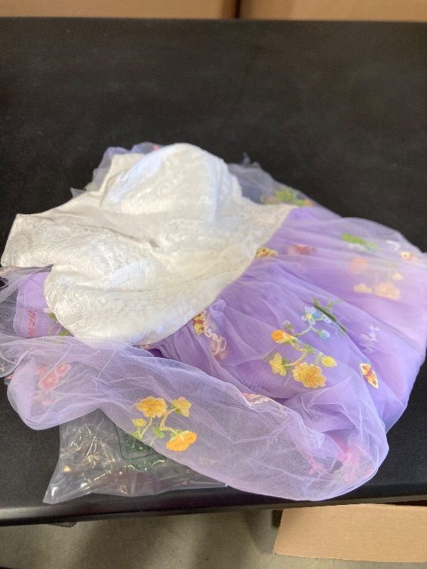 Photo 1 of Beach Flower Girl Dress - Kids Toddler Girls Lace Back Tulle Dress Long A Line Wedding Pageant Fancy Formal Bridesmaid Princess Party Fancy Dance Maxi Gown Summer Sundress Floral Lavender 5-6 Years size 130