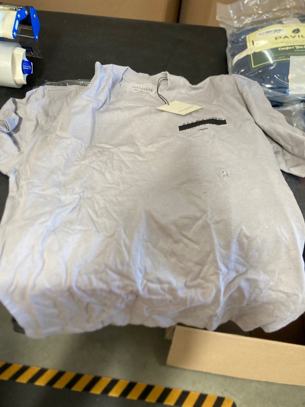 Photo 1 of AllSaints Men's Redact Short Sleeve Crew, Halfpipe Grey small holes in shirt 