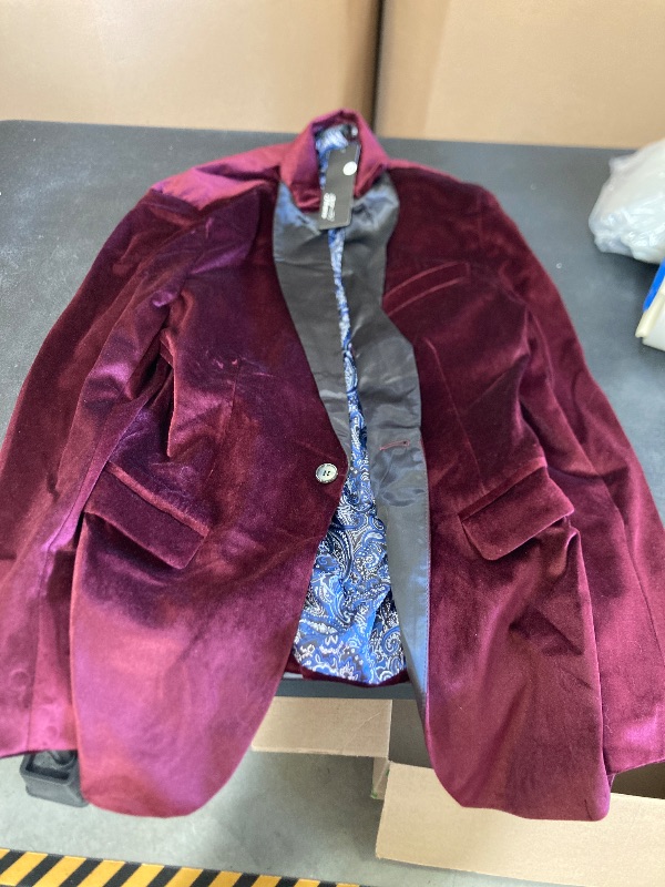 Photo 1 of THWEI Mens Velvet Blazer Slim Fit Suit Jacket One Button Tuxedo Blazer Wedding Prom Dinner Burgundy M