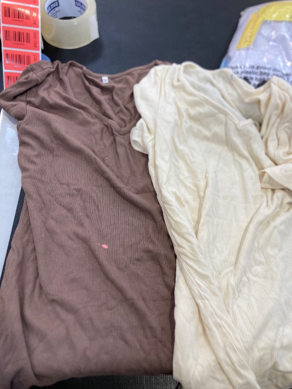Photo 1 of Ficerd 3 Pack Women's Short Sleeve Cotton T-Shirts V Neck Ribbed Slim Fit Tops Ladies' Casual Summer Basic Tee(Cream, Khaki, Mocha Brown,Large)