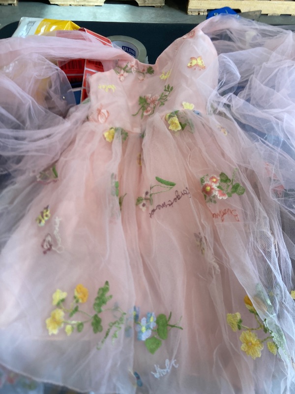 Photo 1 of 1st Birthday Girl Dress Baby Pink Floral Embroidery Tulle Dress Sleeveless Spaghetti Straps Fairy Dress Toddler Wedding Party Princess Dresses Pink 3-4 Years ( SIZE 110 )