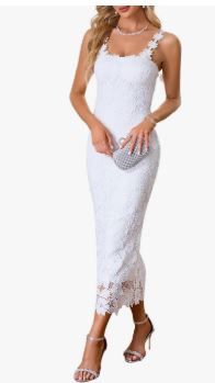 Photo 1 of LARGE-Women White Sexy Lace Patchwork Sleeveless Floral Bodycon Wedding Cocktail Maxi Dress
