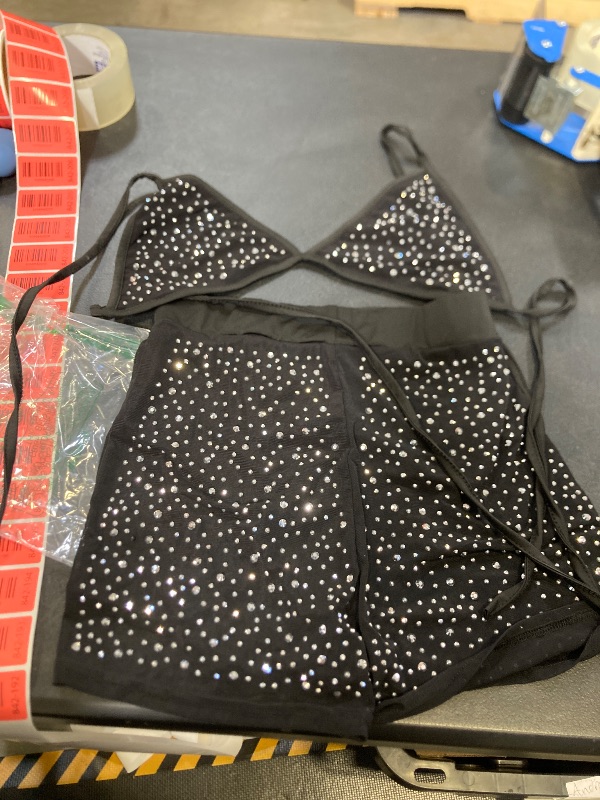 Photo 1 of  SMALL-Women 2PCS Sexy Lingerie Sparkle Rhinestone- 