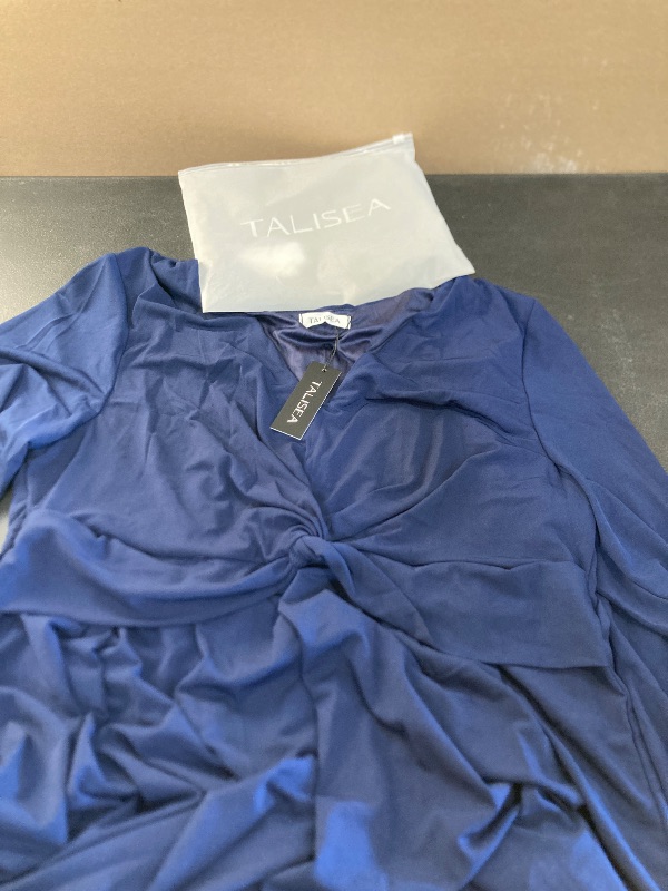 Photo 1 of 16W-Talisea Navy Blue Dress for Women Plus Size semi Formal 3/4 Sleeve Wedding Guest Casual Cocktail Summer Fall Curvy midi