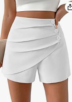 Photo 1 of LARGE-Women Casual Shorts High Waist Side Button Ruched Comfy Shorts Solid Ruffle Summer Dressy Shorts
