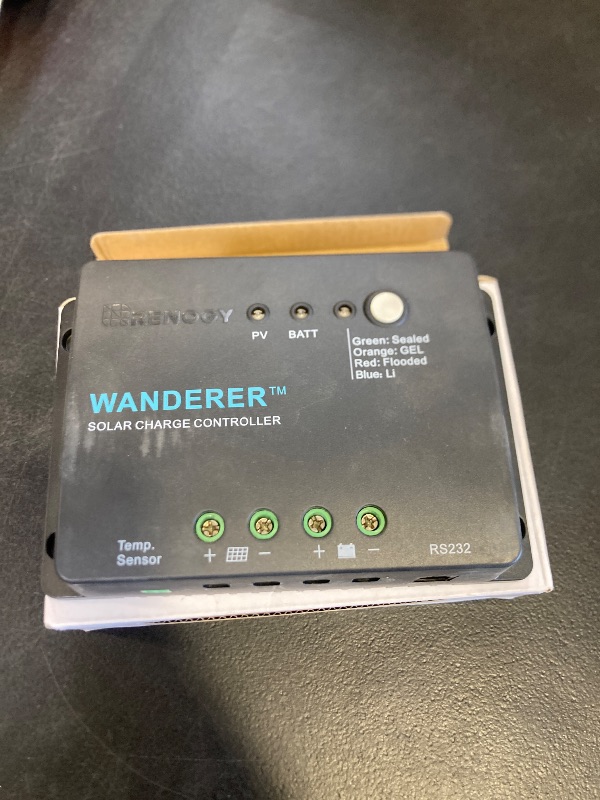 Photo 1 of Renogy Wanderer Li 30A 12V PWM Negative Ground Solar Charge Controller Solar Panel Regulator w/ Temp Sensor Function Fit for Lithium, Sealed, Gel, and Flooded Batteries, Wanderer Li 30A
