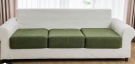 Photo 1 of Couch Cushion Covers, Comfort Soft Magic Sofa Covers Washable Stretch Resistant Slipcovers for Sectional and L Shaped Seats Furniture Protectors for Pets (3 Seaters Covers, Green)
