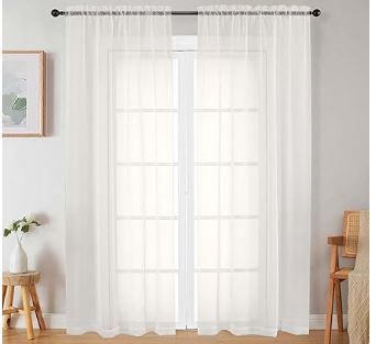 Photo 1 of Ivory Sheer Curtains 84 Inches Long 2 Panels, Soft Airy Light Filtering Curtains for Bedroom Living Room, Modern Rod Pocket Privacy Drapes Window Treatments, Ivory, Total Wide 84 Inch
