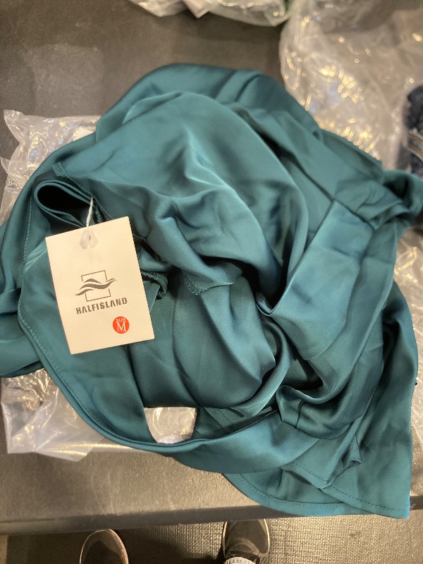 Photo 1 of Halfisland Summer Satin High Neck Backless Sleeveless Midi Dresses for Women Elegant Mock Neck High Waist Cross Back Cocktail Dress Deepgreen medium
