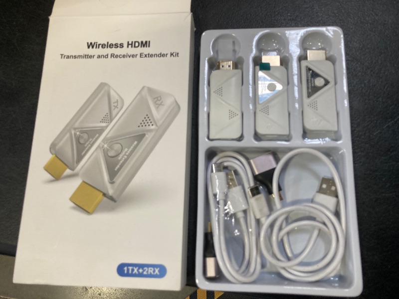 Photo 1 of Wireless HDMI Transmitter and 2 Receivers, Dual Display HDMI Wireless Extender Kit Sync to 2 Screens, 5G/328FT/1080P Plug & Play for Simultaneous Audio/Video on TVs/Projectors/Monitors