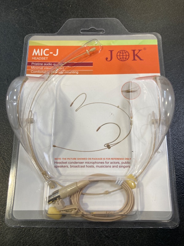 Photo 1 of J K Pro Earhook Headset Headworn Microphone MIC-J 071S Compatible with Shure Wireless System - Mini XLR TA4F Detachable Cable