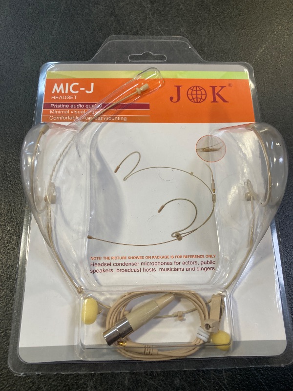 Photo 1 of J K Pro Earhook Headset Headworn Microphone MIC-J 071S Compatible with Shure Wireless System - Mini XLR TA4F Detachable Cable
