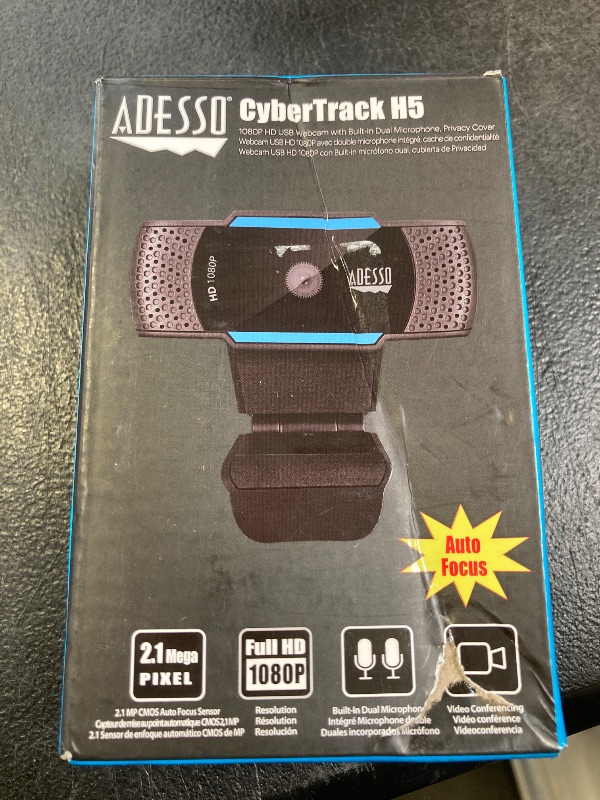 Photo 1 of Adesso Cybertrack H5 1080p Hd USB Autofocus Webcam with Microphone, 1920 Pixels X 1080 Pixels, 2.1 Mpixels, Black