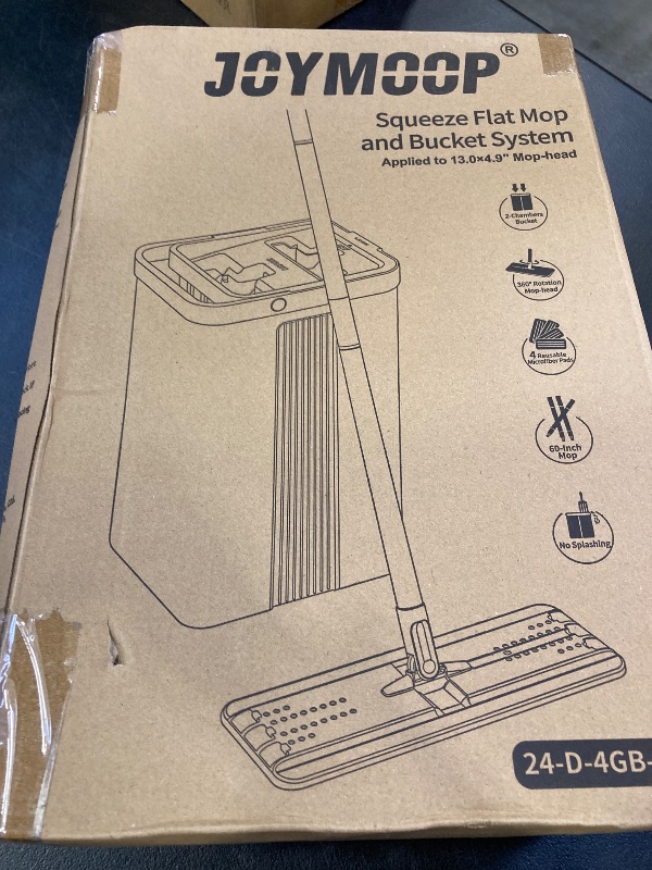 Photo 1 of JOYMOOP Mop and Bucket Set with Wringer, Flat Mops for Floor Cleaning, Wall Mop Cleaner with Long Handle, Hardwood Floor Mop with 4 Microfiber Pads