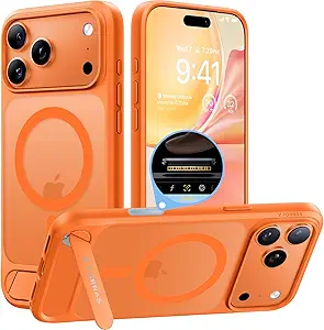 Photo 1 of TORRAS Strong Magnetic & Seamless Stand for iPhone 17 Pro Max Case, Fit for Mag Safe, Military Grade Drop Protection, Adjustable Kickstand for iPhone 17 Pro Max Case Translucent Matte Cosmic Orange

