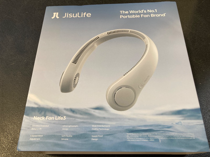 Photo 1 of JISULIFE Portable Neck Fan, Hands-Free Bladeless, 5 Speeds, 4000 mAh Battery Operated Wearable Personal Fan, Twistable, Rechargeable, Gift for Women Men-Grey