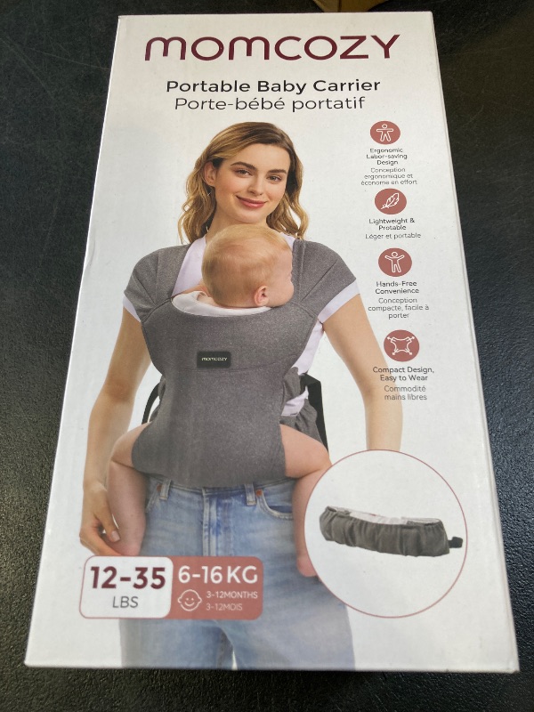 Photo 1 of Momcozy Portable Baby Carrier – Compact & Lightweight, Adjustable for Travel, Fold & Go Convenient Storage Hip Pouch, Wide Shoulder Straps, Soft Skin-Friendly Fabric, for Babies 12–35 lbs (Grey)