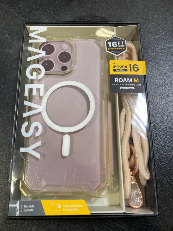 Photo 1 of MAGEASY Case for iPhone 16 Pro Max 6.9" - Case with Crossbody Strap, 16ft Drop Protection, Compatible with Mag Safe | Roam M (Rosé)