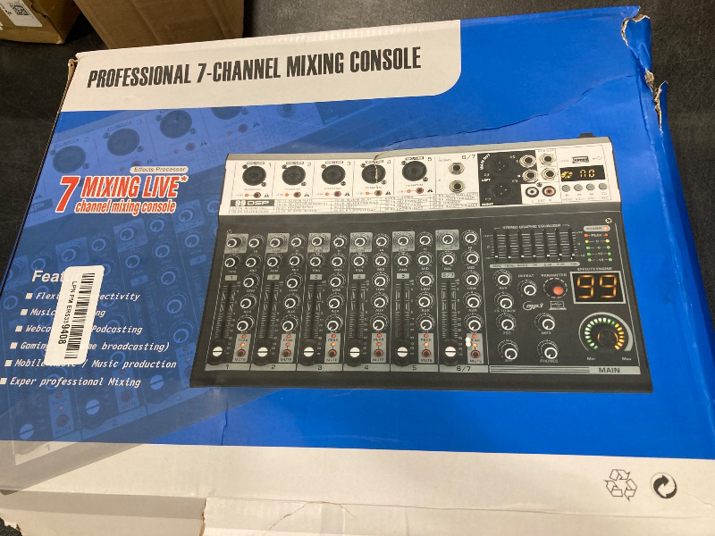 Photo 1 of 7 Channel DJ Audio Mixer Interface USB, NEW BAXS Audio Mixer Sound Board Mixing Console with Bluetooth MP3 Computer Input +48V Phantom Power Mixer Audio For Karaoke Dj Mixer Stage Streaming Studio