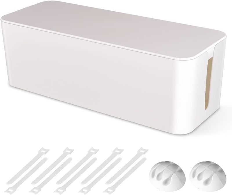 Photo 1 of Cable Organizer Box, Power Cover Cord Holder Surge Protector for Desk (White)