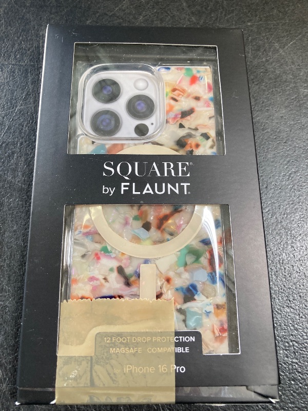 Photo 1 of FLAUNT Official Square Protective Case - Compatible with iPhone 16 Pro - Compatible with Mag Safe & Wireless Charging - Drop-Tested & Shockproof - (Rainbow Confetti Tortoise Shell)