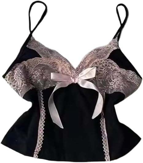 Photo 1 of Floral Graphic Crop Tops Women Spaghetti Strap Tank Top Y2k Coquette Bow Tie Camisole Vintage Grunge Streetwear Waist Trainer - L
