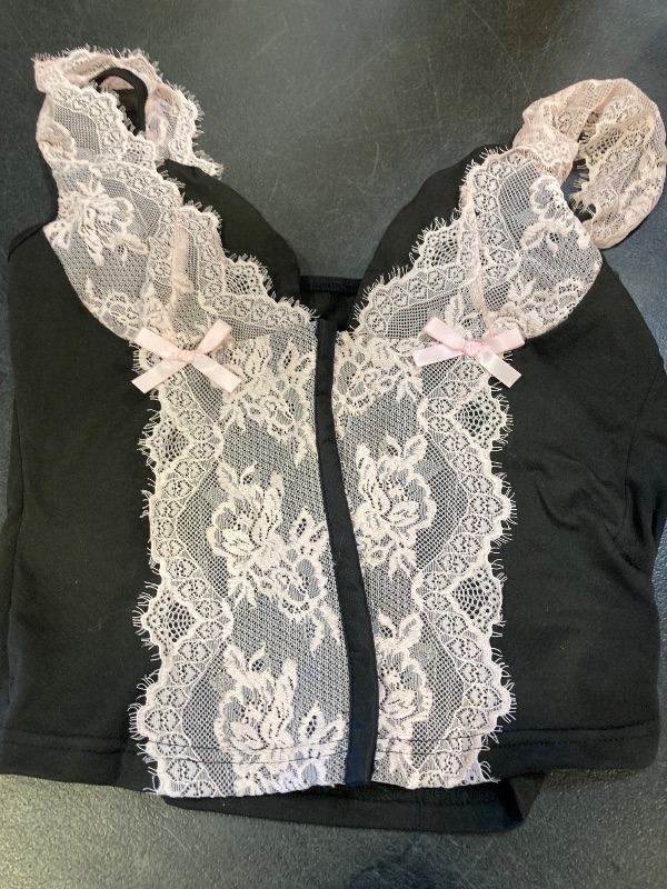 Photo 1 of Floral Graphic Crop Tops Women Spaghetti Strap Tank Top Y2k Coquette Bow Tie Camisole Vintage Grunge Streetwear Waist Trainer - L
