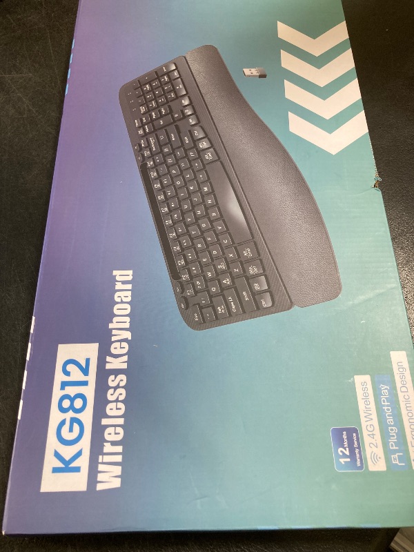 Photo 1 of Ergonomic Wireless Keyboard with Cushioned Wrist Rest, Wave Keys, Phone Holder, Comfortable Natural Typing, 2.4GHz Full Size Cordless USB Computer Keyboard for Windows, Mac OS, Laptop, PC (Black)