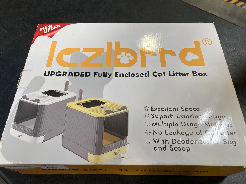 Photo 1 of Foldable Cat Litter Box, Fully Enclosed Litter Box with Lid, Covered Kitty Kitten Litter Boxes Enclosure with Scoop, Odor Control, Easy to Clean, 3 Modes for Cat up to 12 lbs (White & Grey)