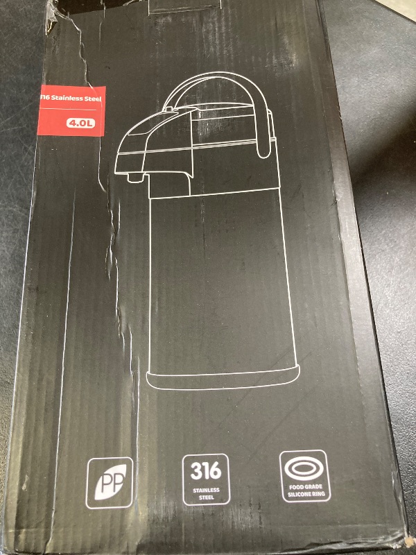Photo 1 of OJOJ 4L/133OZ Thermal Coffee Carafe with Pump, Thermal Beverage Dispenser, Coffee Airpot Stainless Steel Coffee Carafe for Hot Drinks Silver