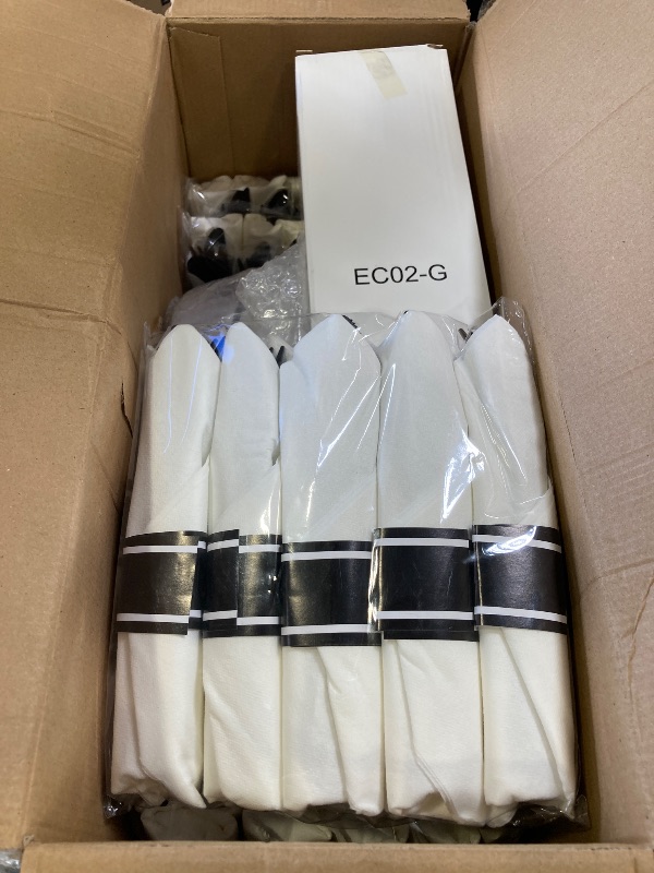 Photo 1 of WELLIFE 350Pcs Black Plastic Dinnerware with Pre Rolled Napkins, Include:50 Dinner Plates, 50 Dessert Plates, 50 Paper Napkins, 50 Cups, 150 Plastic Cutlery