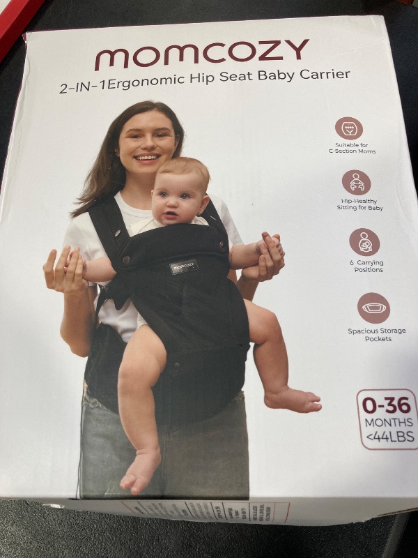 Photo 1 of Momcozy Baby Carrier with Hip Seat, 2-in-1 Forward-Facing Carry for Active Babies, Detachable Hands-Free Infant Carrier up to 44lbs, All Seasons Toddler Carrier Fits Waist Sizes up to 45 Inches, Black