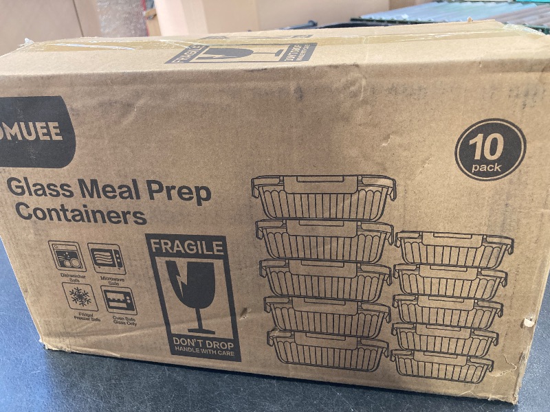 Photo 1 of KOMUEE 10 Packs Glass Food Storage Containers Set, Glass Meal Prep Containers with Lids, Airtight Lunch Containers, Microwave, Oven, Freezer and Dishwasher Safe, White