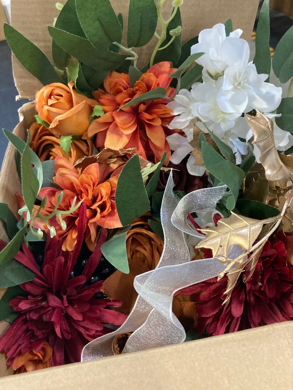 Photo 1 of CherishedMoments Bridal Wedding Bouquet,18 Inch Burnt Orange Artificial Flowers Bridal Cascading Bouquets, Vintage Fall Wedding Bouquets for Wedding Ceremony and Anniversary