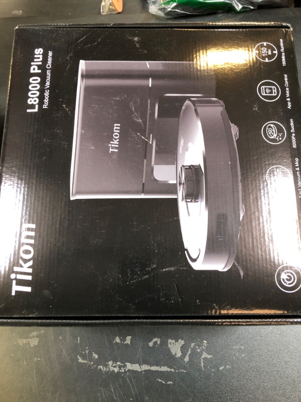 Photo 1 of Tikom Robot Vacuum and Mop, 6000Pa Robotic Vacuum Cleaner with Self-Emptying Base, 90 Days Capacity, LiDAR Navigation, Home Mapping, Ideal for Pet Hair, Hard Floors, Carpet (L8000 Plus)