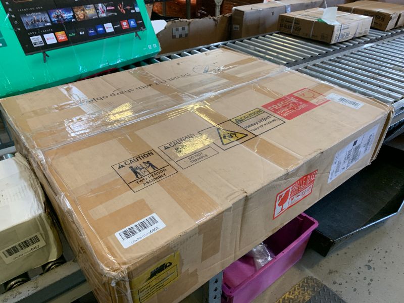 Photo 1 of DWVO 56.3" Makeup Vanity with LED Lighted Mirror, Large Vanity Desk with RGB Glass Cabinets, Open Shelving, Built-in Power Strip & Cushioned Stool